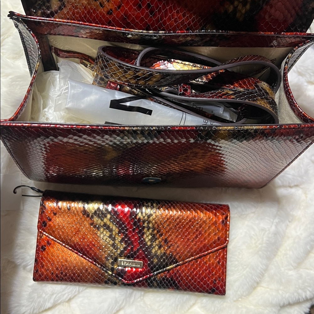 BRAHMIN Mini Francine Satchel with matching Veronica Wallet/Crimson Rosebay NWT - Picture 6 of 15